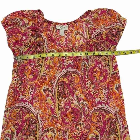 ANN Taylor LOFT Short Puff Sleeve Paisley Blouse - Picture 7 of 11